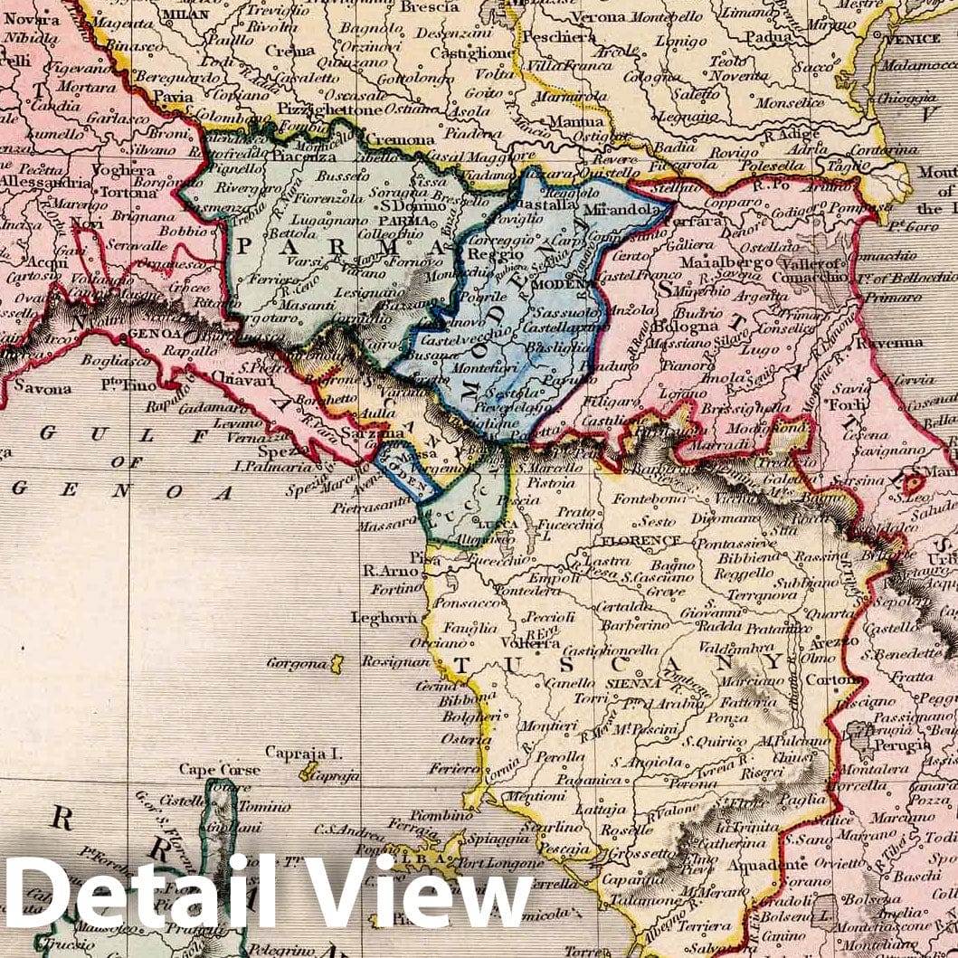 Northern Italy - River Map, 1832 - Historical Map Print