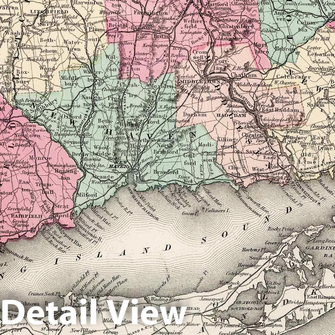 Connecticut with portions of New York and Rhode Island - Railroad Map, 1873