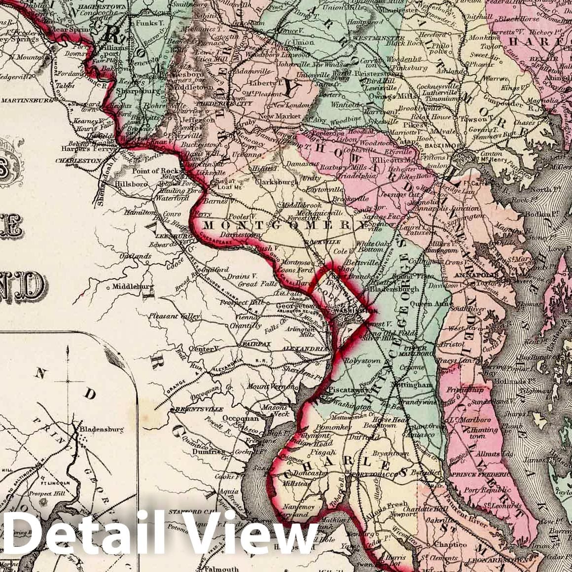 Delaware and Maryland with District of Columbia - Railroad Map, 1873