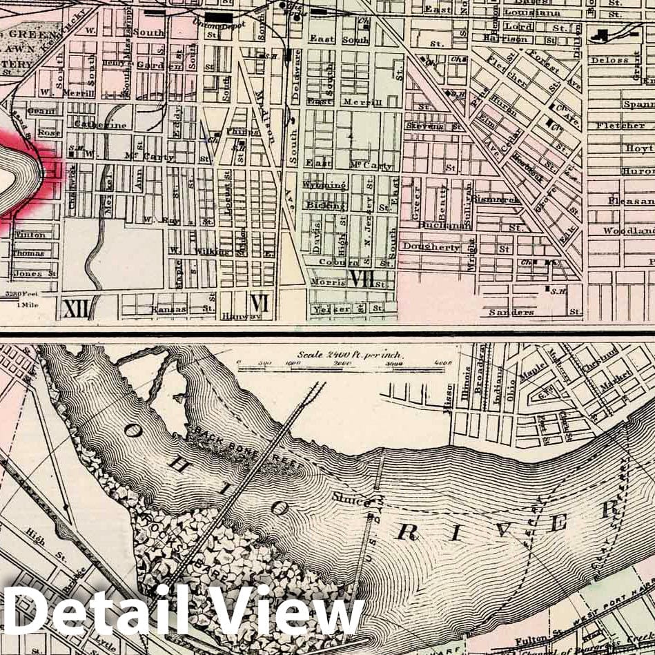 Indianapolis, Louisville - Railroad Map, 1884 - Historical Atlas Print
