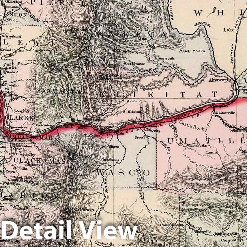 Oregon and Washington - Railroad Map, 1884 - Historical Map Print
