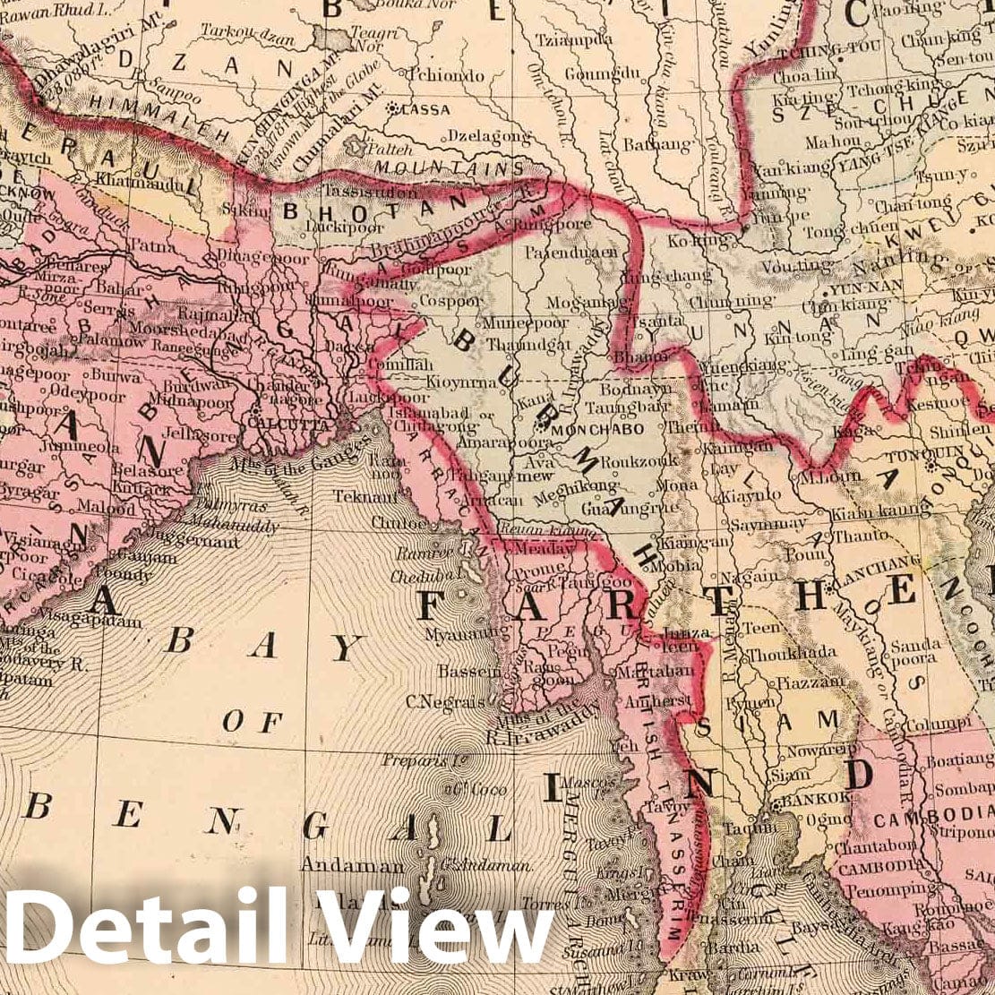India, Farther India, China, and Tibet, 1868 - Historical Map Print