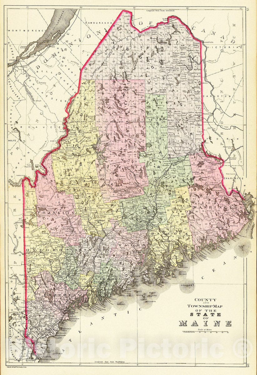 Historic Map : 1890 Maine. - Vintage Wall Art