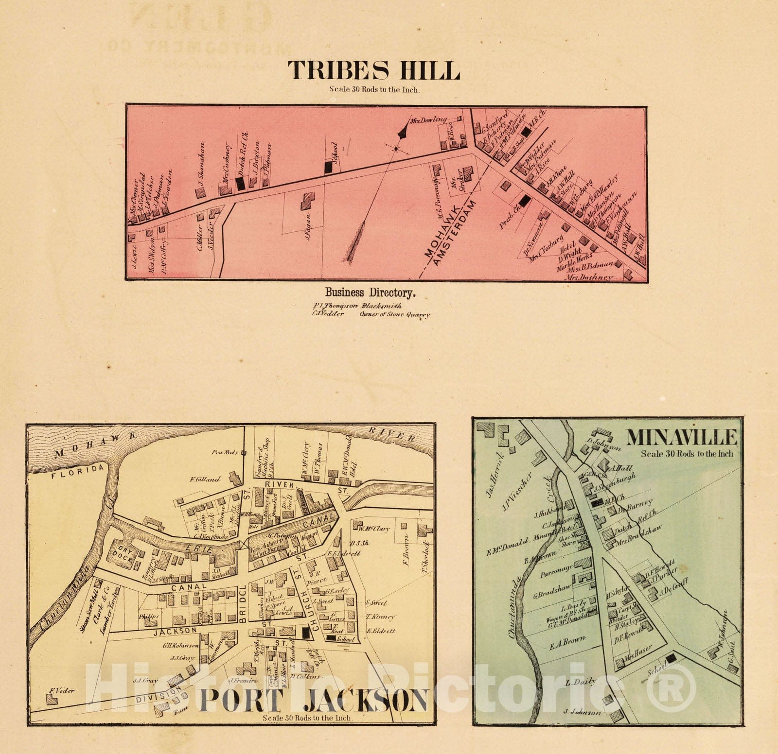 Historic Map : 1868 Tribes Hill. Port Jackson. Minaville, New York. - Vintage Wall Art