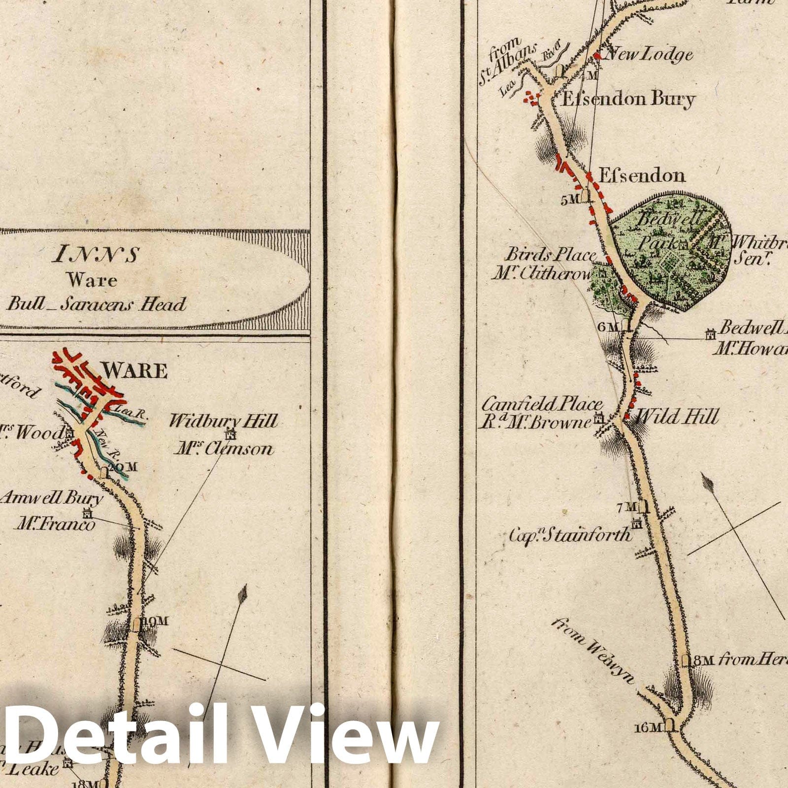 London to Bishops Stortford - Road Map, 1790 - Cary's Survey Historical Reproduction