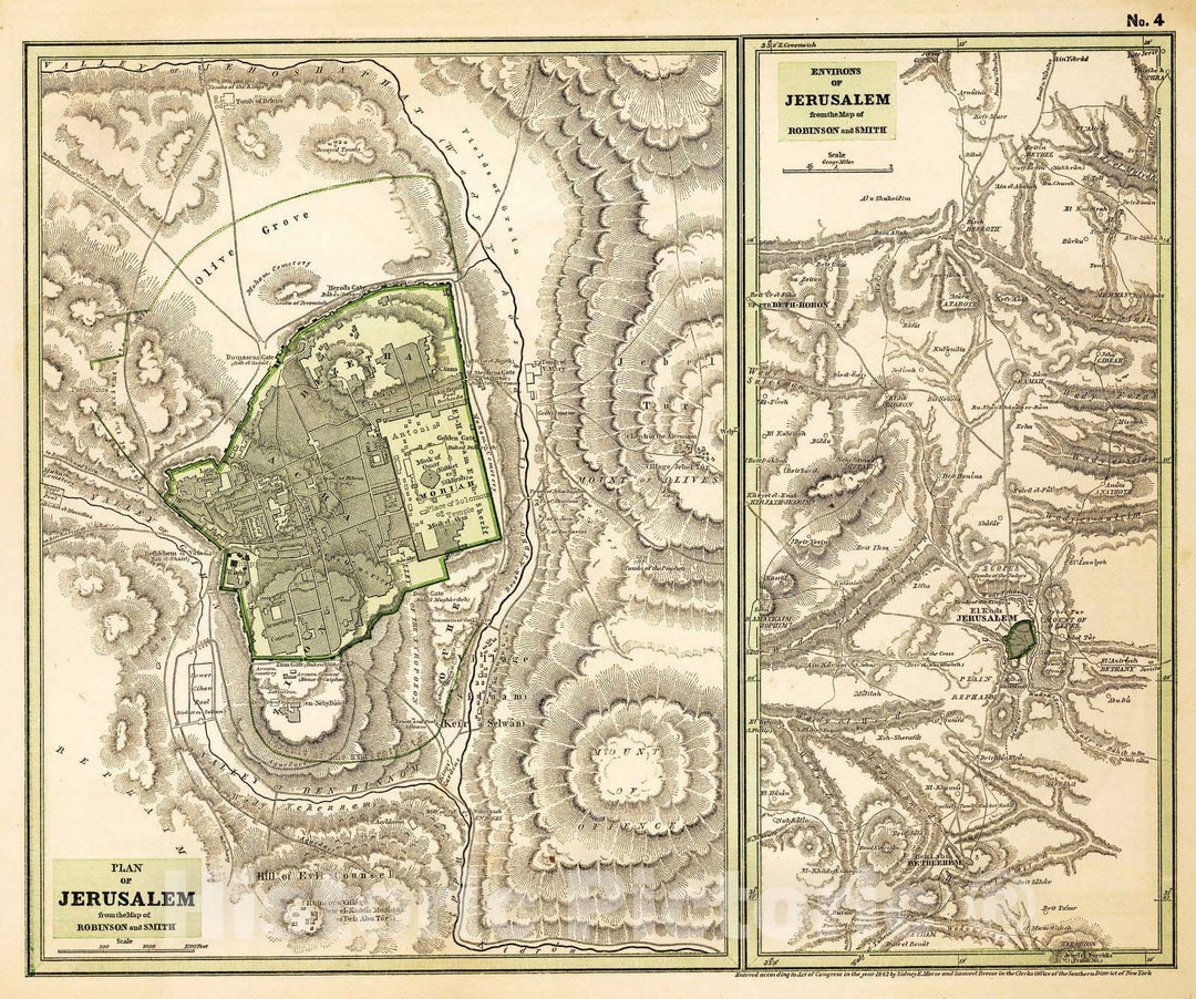 Historic Wall Map : Religious Atlas - 1844 No. 4: Plan of Jerusalem - Vintage Wall Art