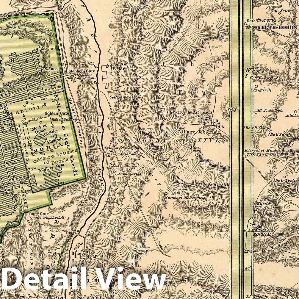 Jerusalem - River Map, 1844 - Historical Map Print