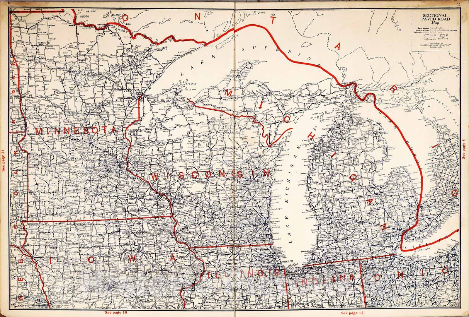 Historic Map : 1927 Sectional paved road map (Continues) v1 - Vintage Wall Art