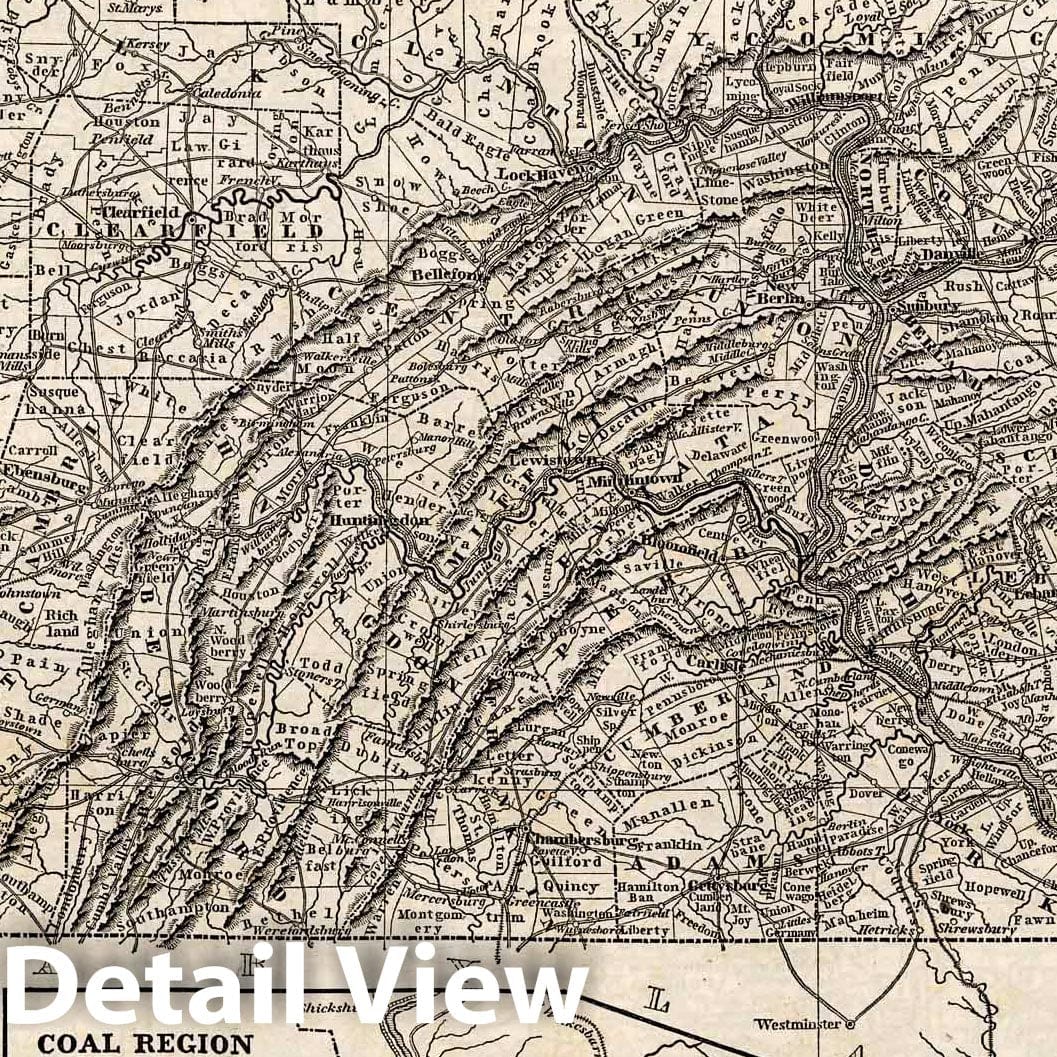 Pennsylvania - Railroad Map, 1843 - Historical Map Print