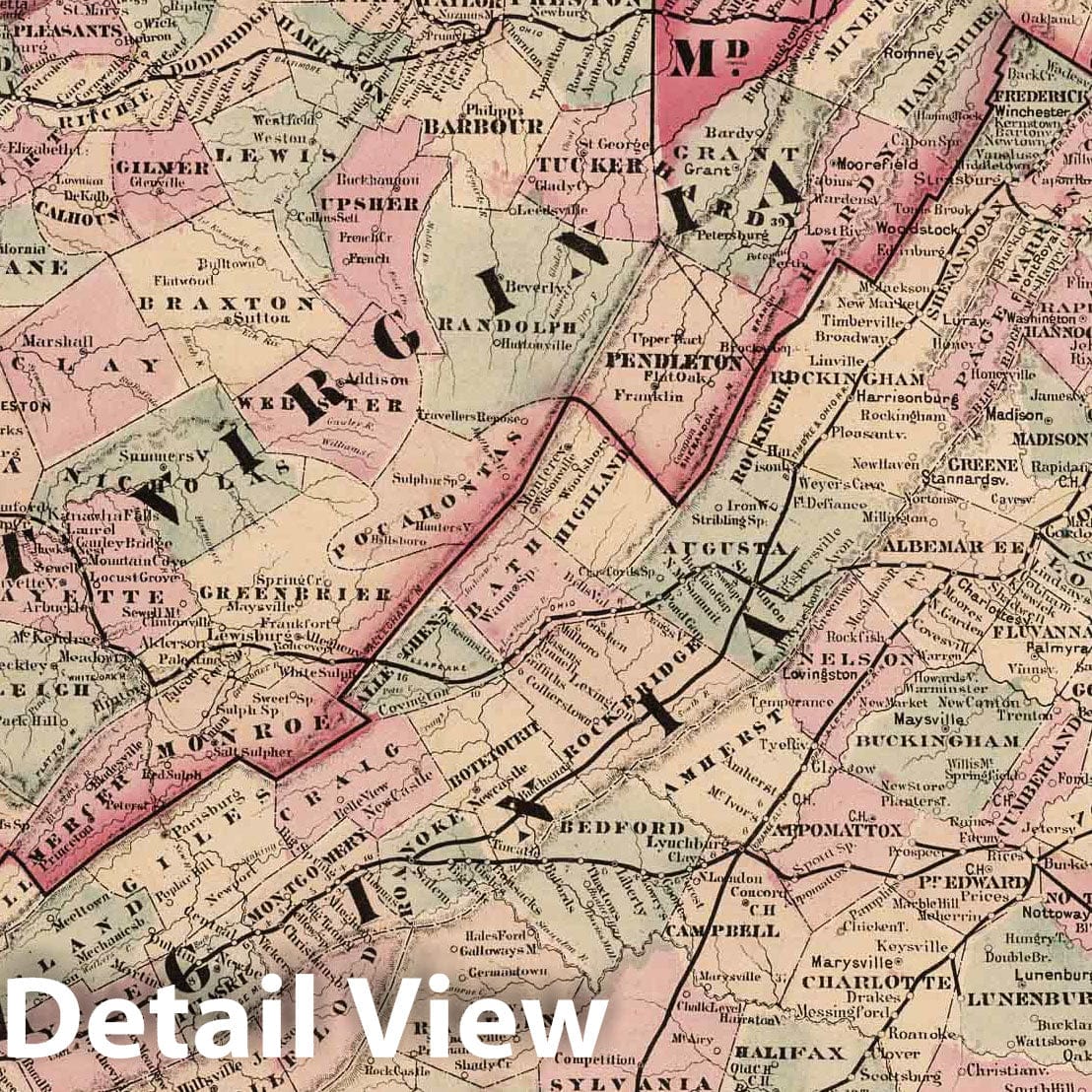Virginia and West Virginia - Railroad Map, 1878 - Cram's Atlas