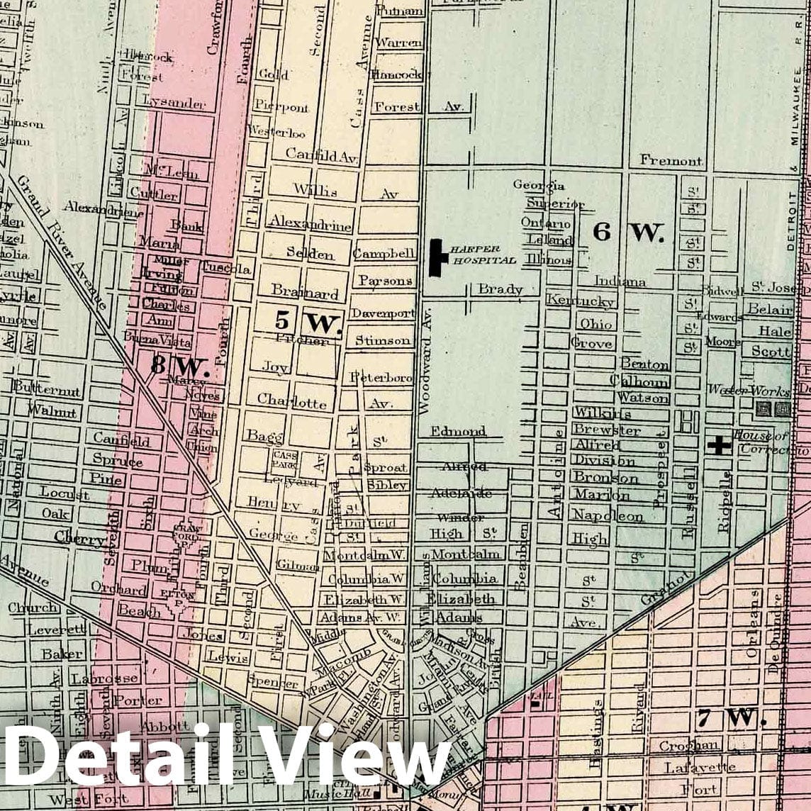 Historic Map : 1877 Plan of Detroit - Vintage Wall Art