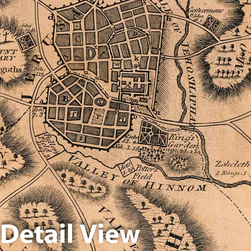 Jerusalem and Adjacent Country, 1822 - Historical Map Print