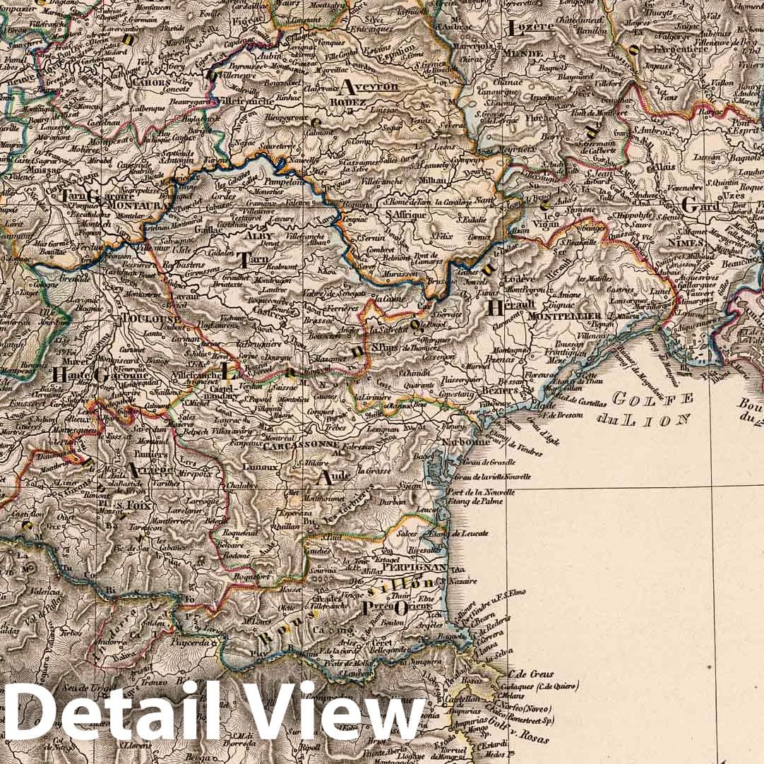 Southern France 1853 - Historical Map Print from Stieler's Hand-Atlas