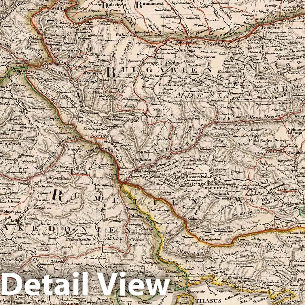 Turkey in Europe - Plate No. XLII, 1852 - Stieler's Hand-Atlas Historical Map Print