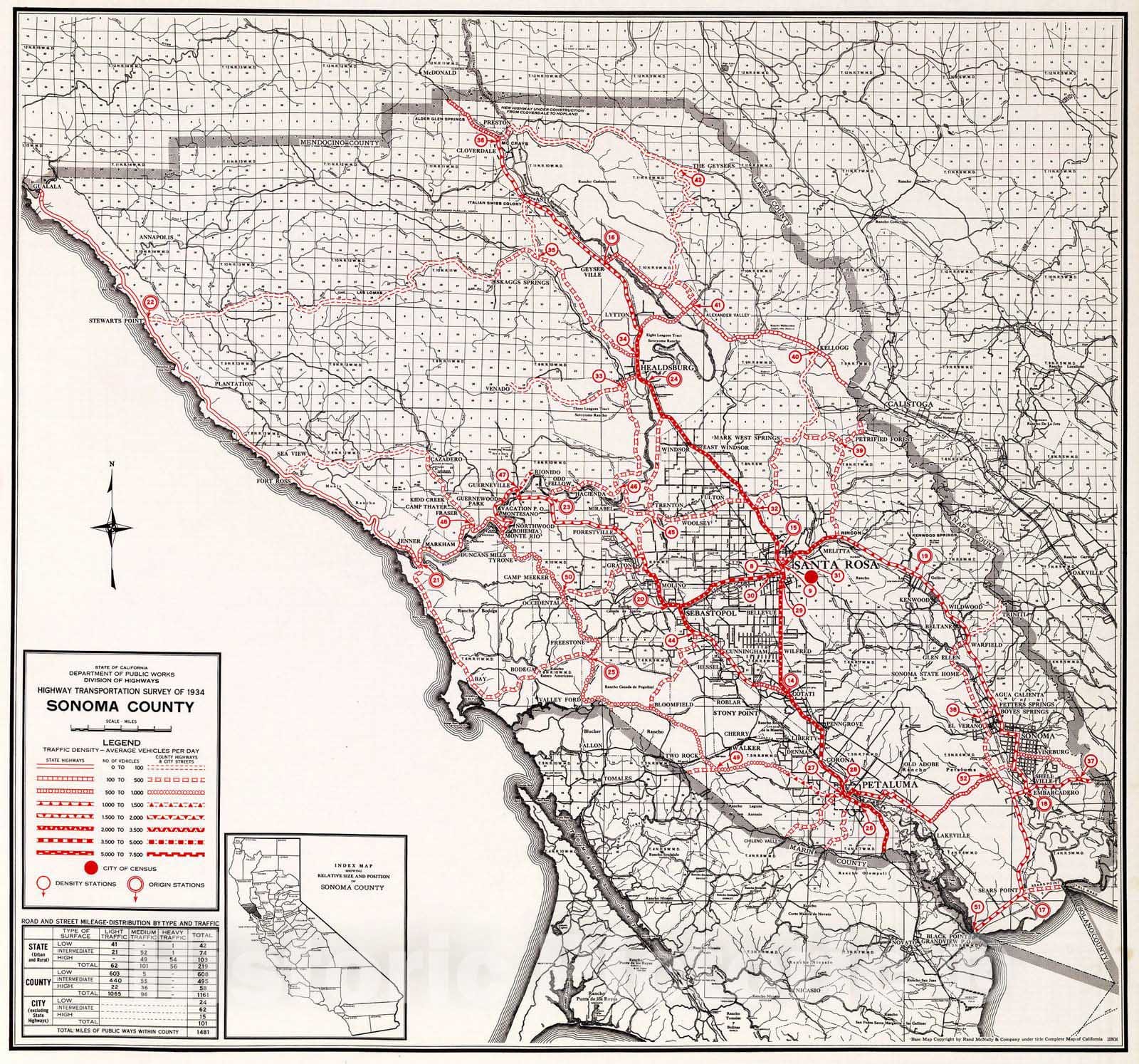 Historic Map : 1935 Sonoma County. - Vintage Wall Art