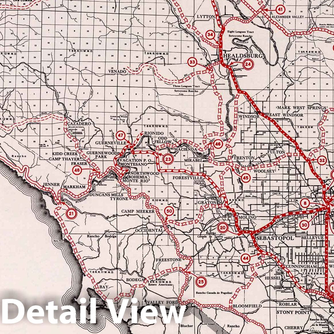 Sonoma County, California - Road Map, 1935 - Historical Map Print