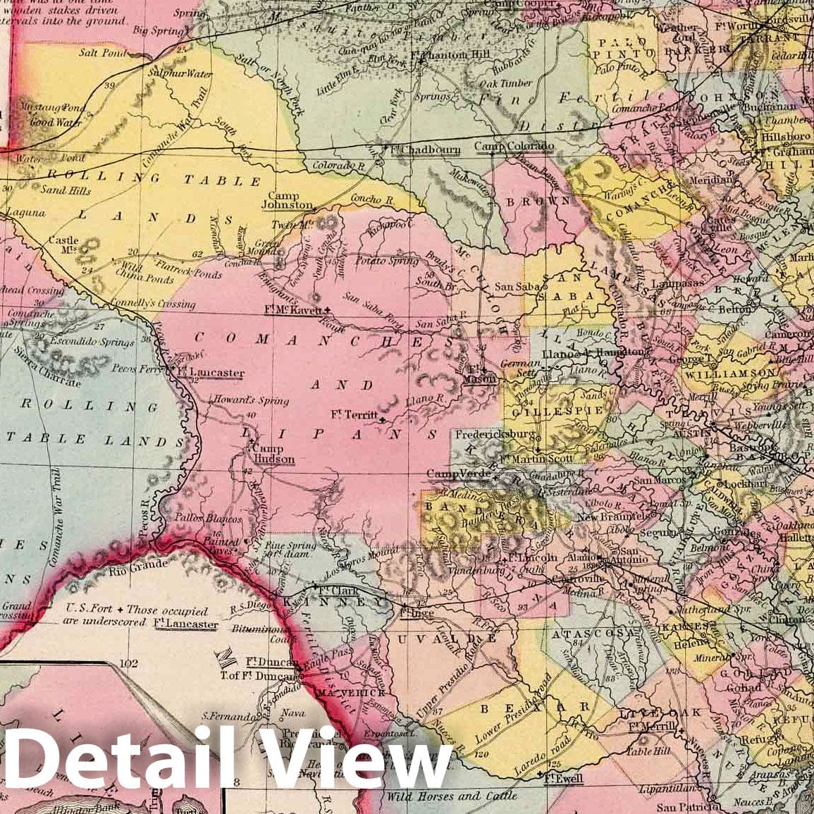 Texas, 1860 - Historical Map Print from Desilver's Atlas