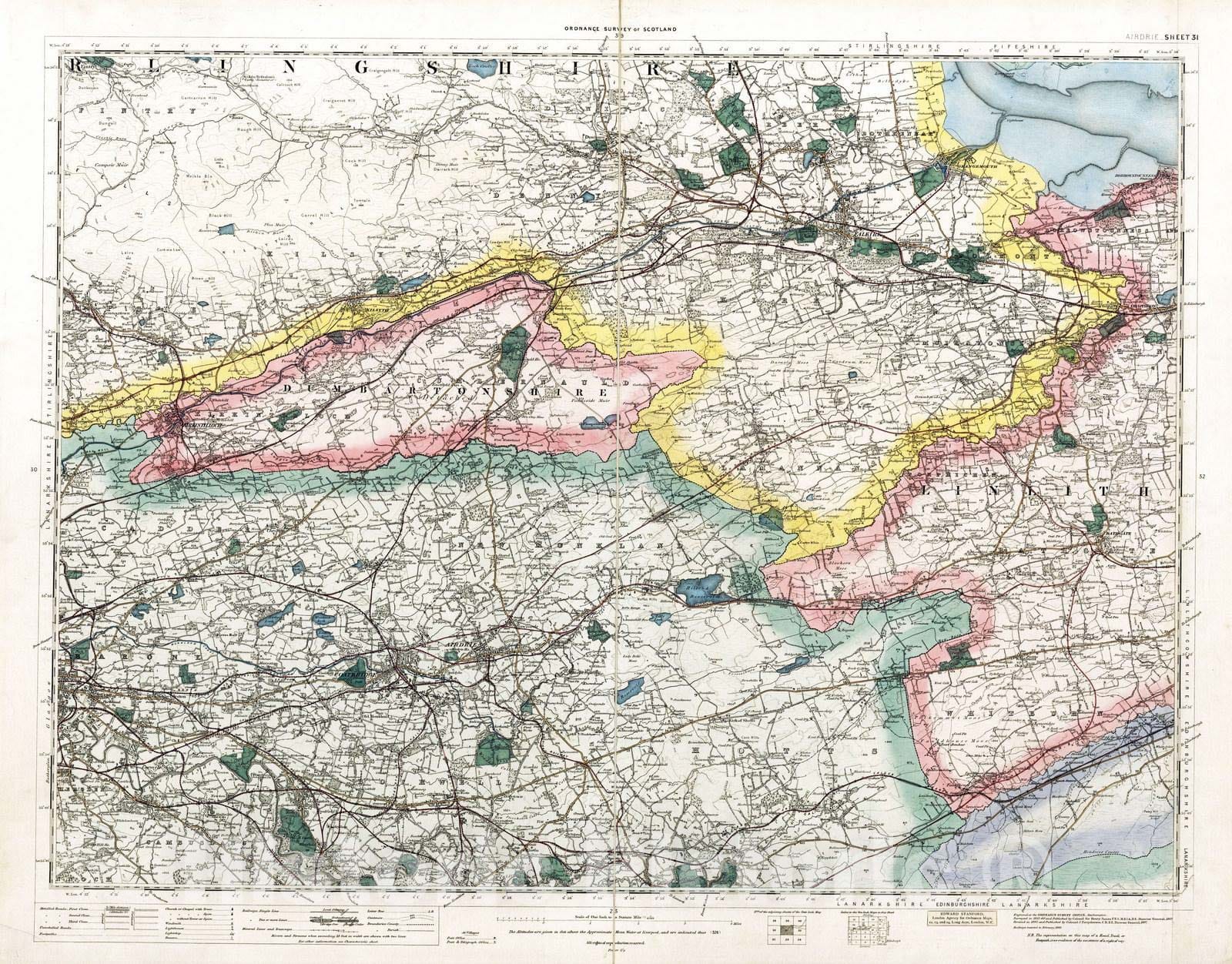 Historic Map : National Atlas - 1897 Volume 1: Sheet 31 - Airdrie - Vintage Wall Art