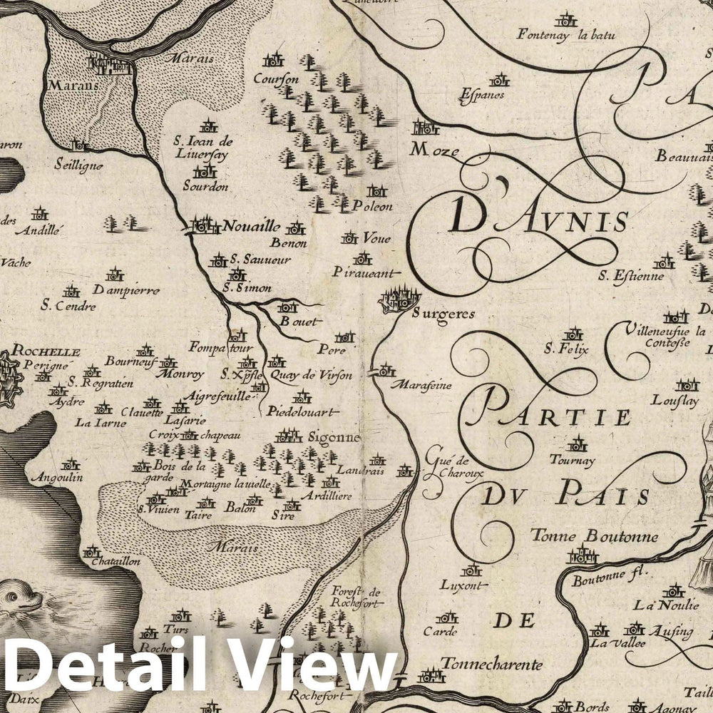 Historic Map : La Rochelle , France 1621 Carte du Pais d'Aunis Ville et Gouvernement de la Rochelle. , Vintage Wall Art