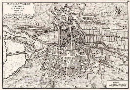 Historic Map : 1716 Plan de la Ville et Citadelle de d'Amiens, France. - Vintage Wall Art
