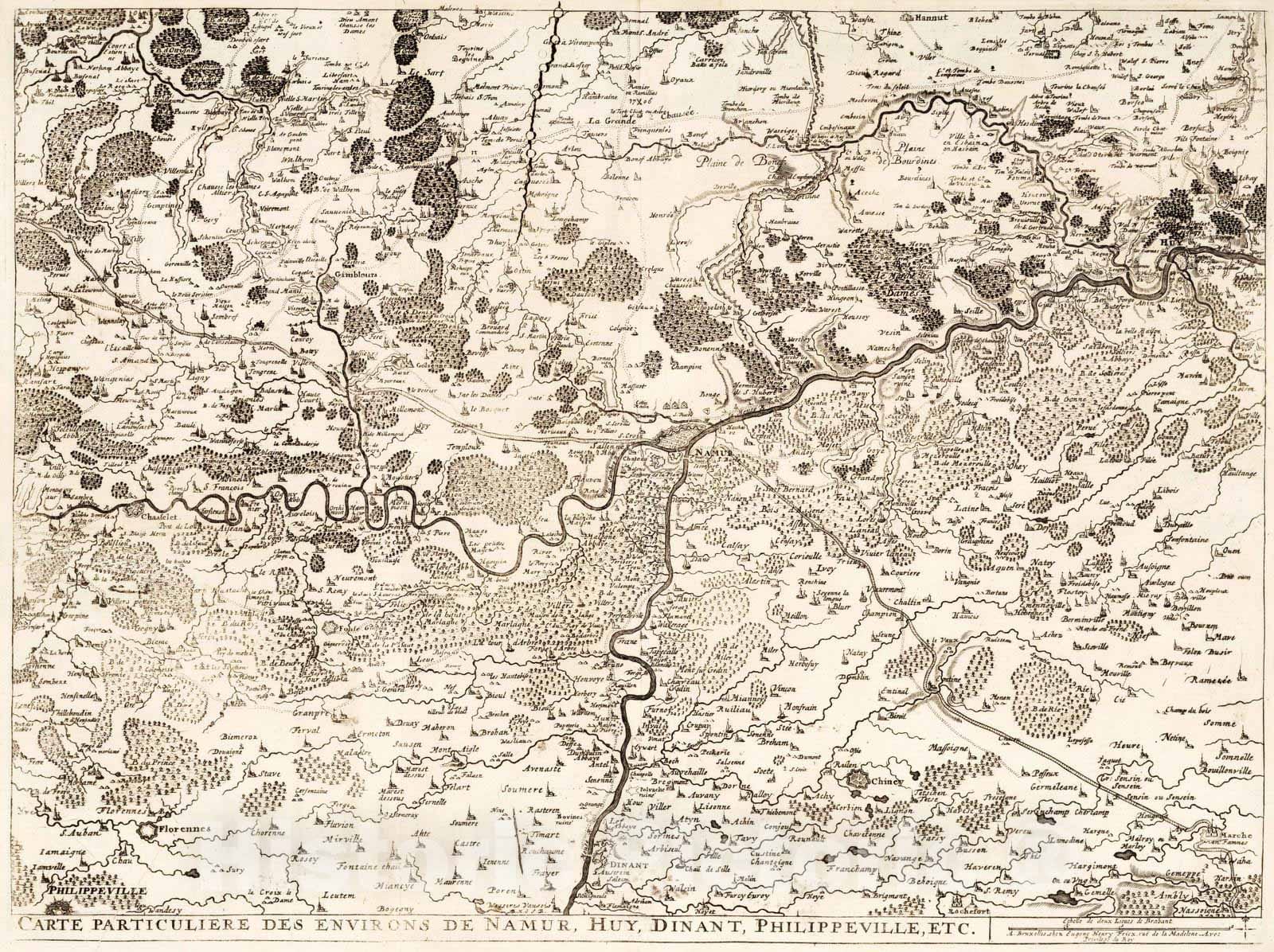 Historic Map : Belgium, 1727 17. Carte particulieres des environs de Namur, Huy, Dinant, Philippeville, etc. , Vintage Wall Art
