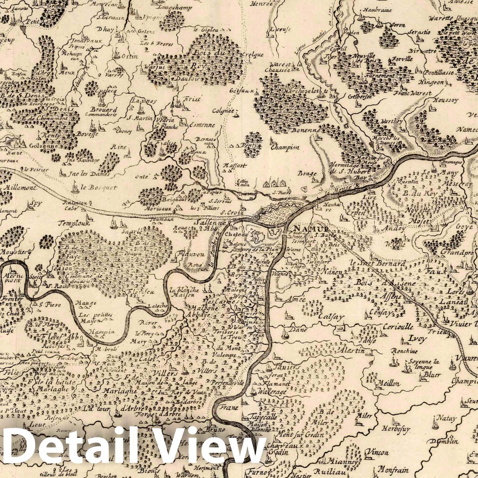 1727 Military Map of Namur, Huy, Dinant & Philippeville - Historical Map Print