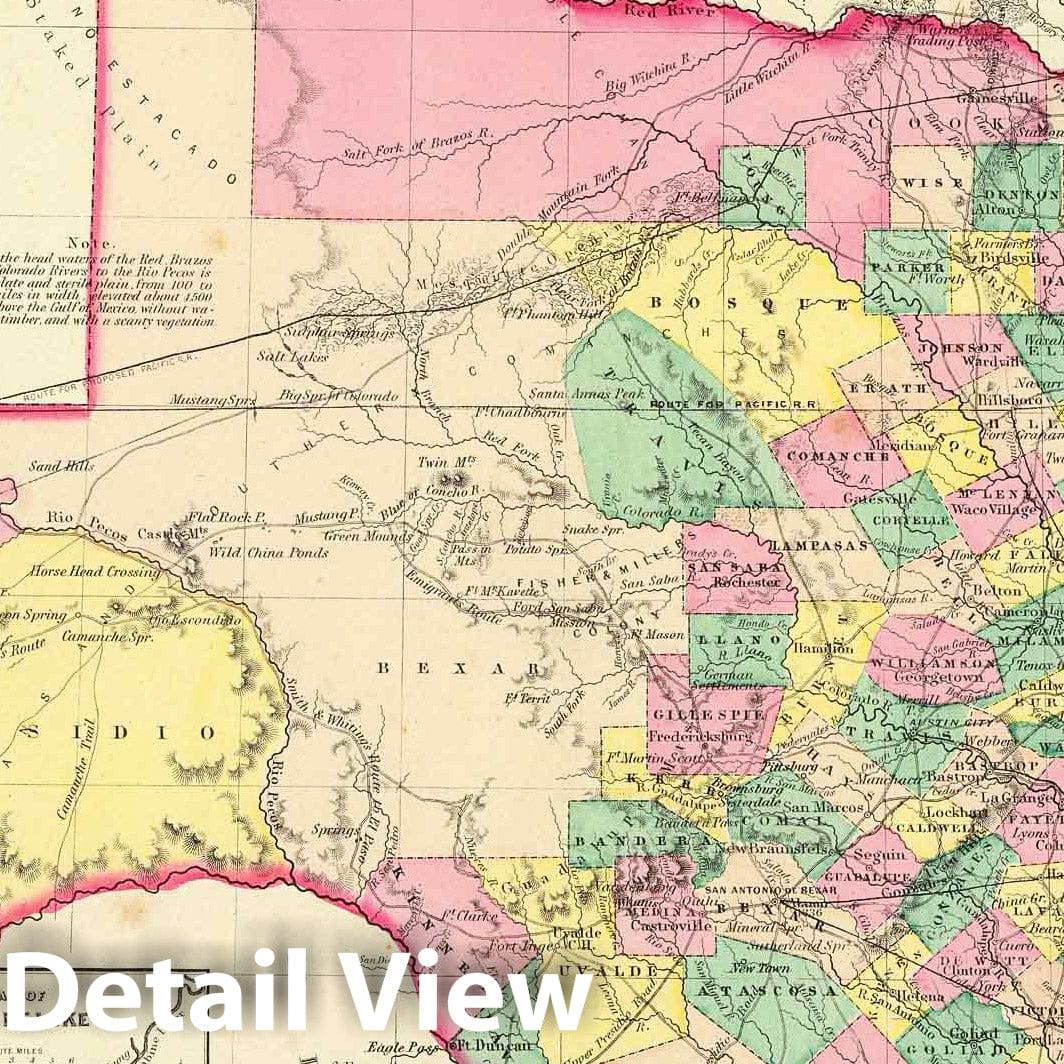 Texas - Railroad Map, 1856 - Colton's Atlas Historical Map Reproduction