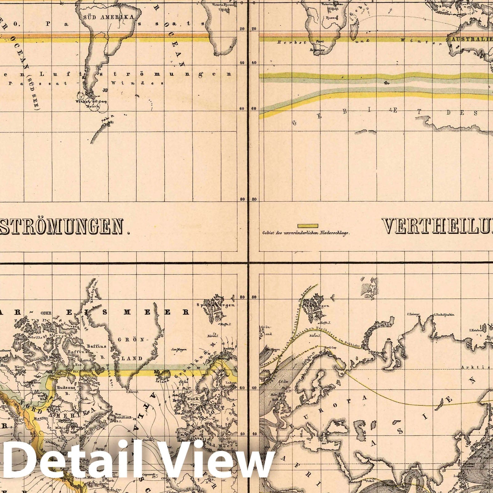 Distribution of Air Currents, Precipitation, Temperatures, and Ocean Currents - 1886 Climate Map