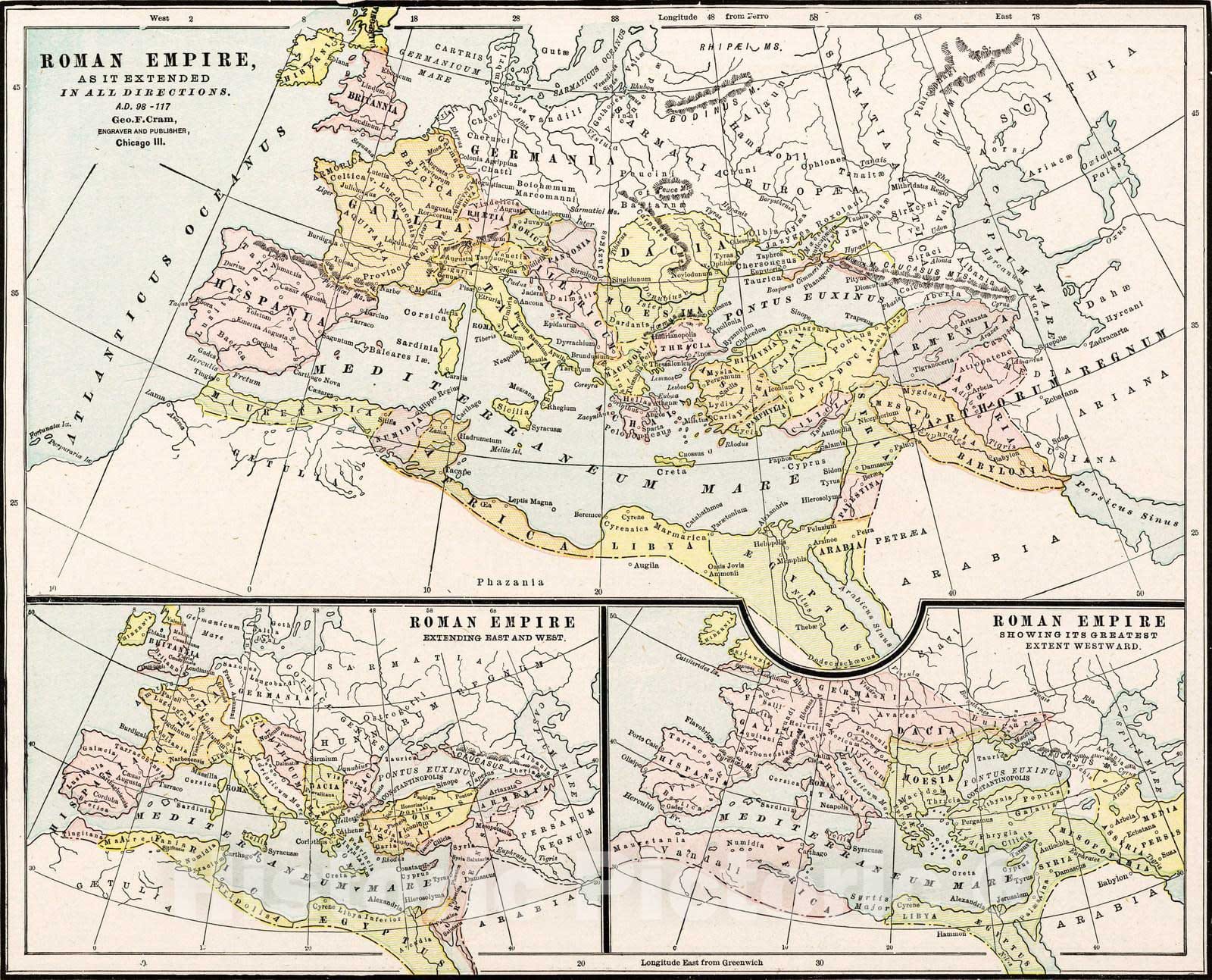 Historic Map : 1901 Roman Empire as it extended in all directions - Vintage Wall Art