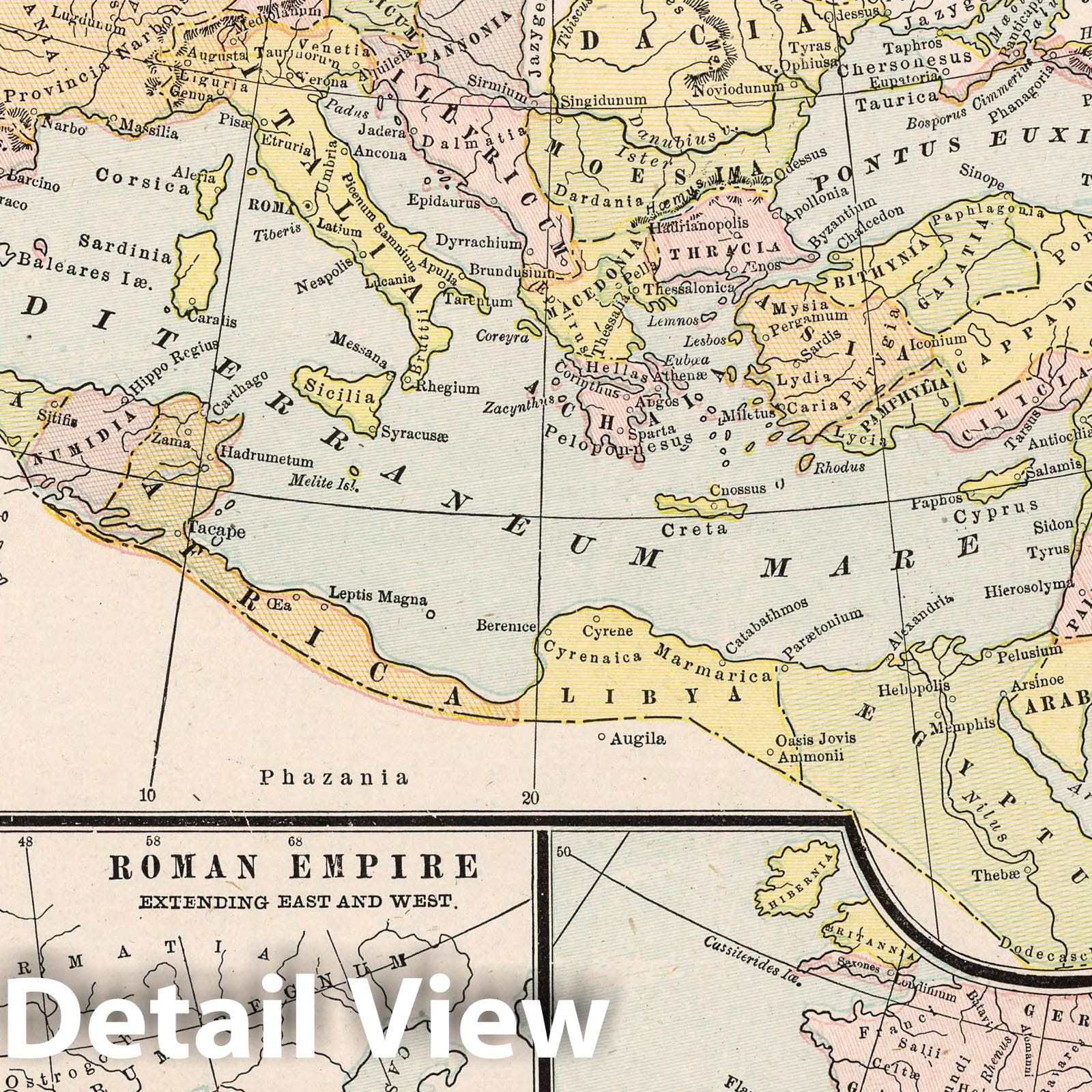 Roman Empire, 98-117 A.D - 1901 Historical Map Print