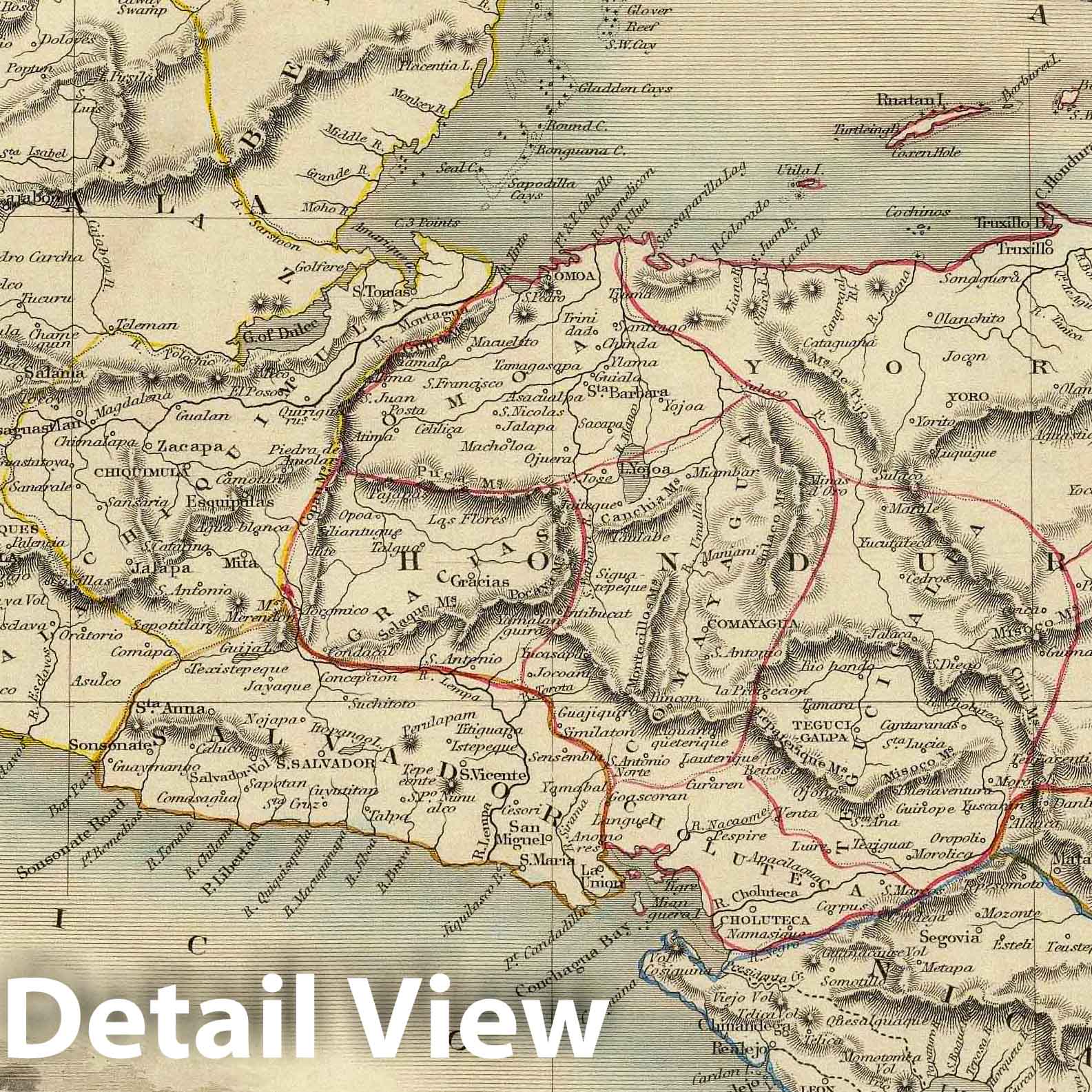 Central America, 1851 - Historical Map Print