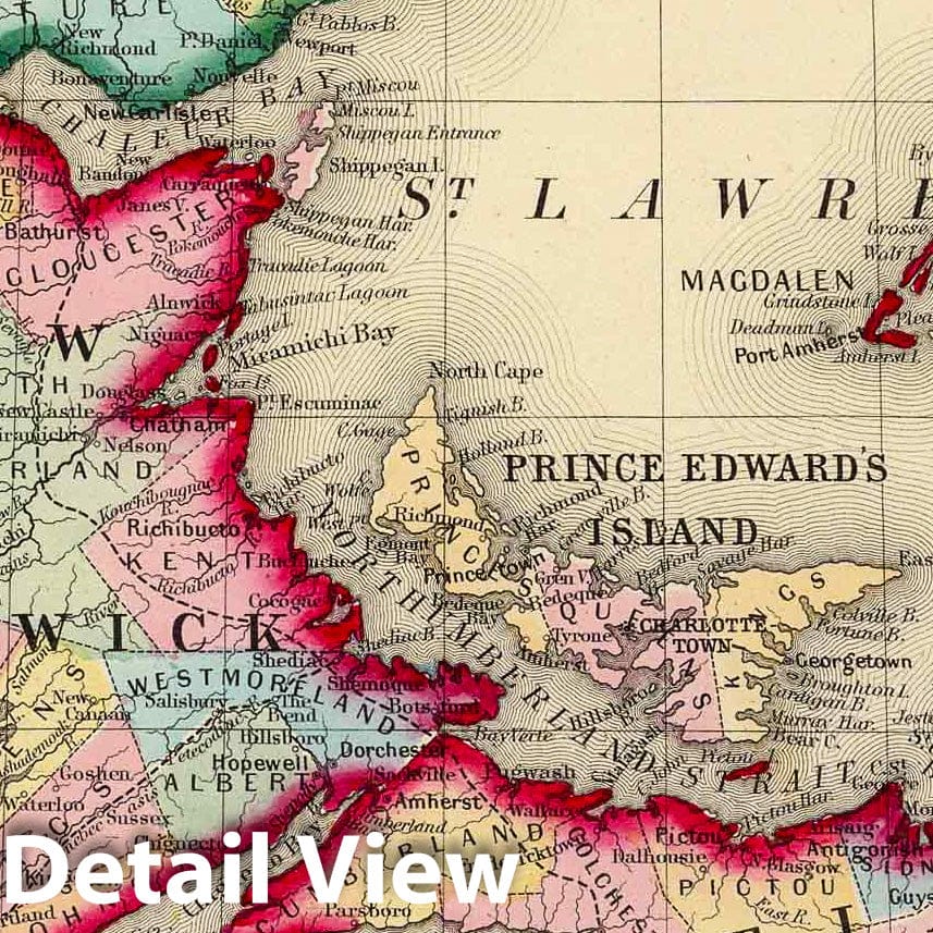 Nova Scotia, New Brunswick, Cape Breton Island & Prince Edward Island 1860 Map Print