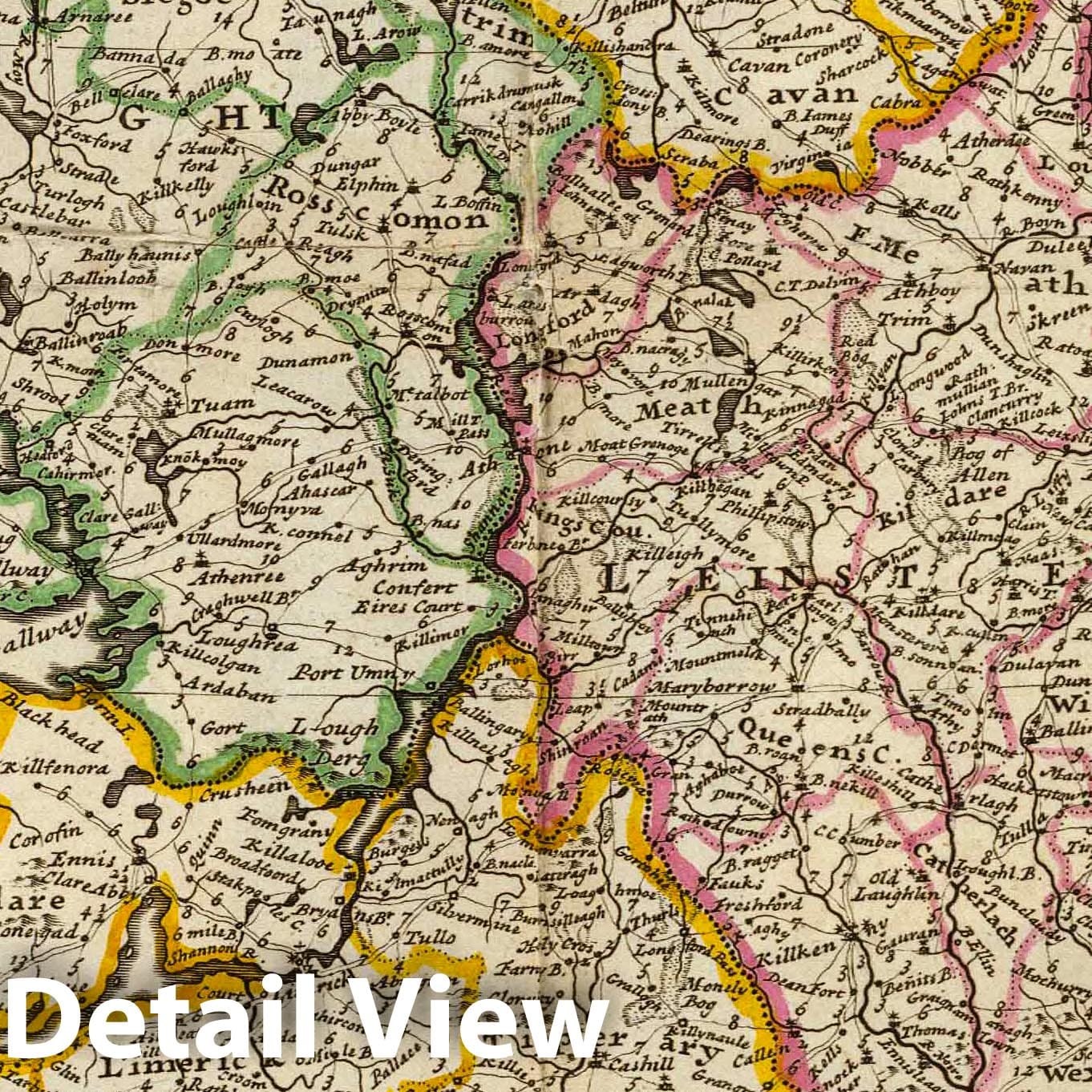 Ireland - Roads Map, 1736 - Historical Map Print