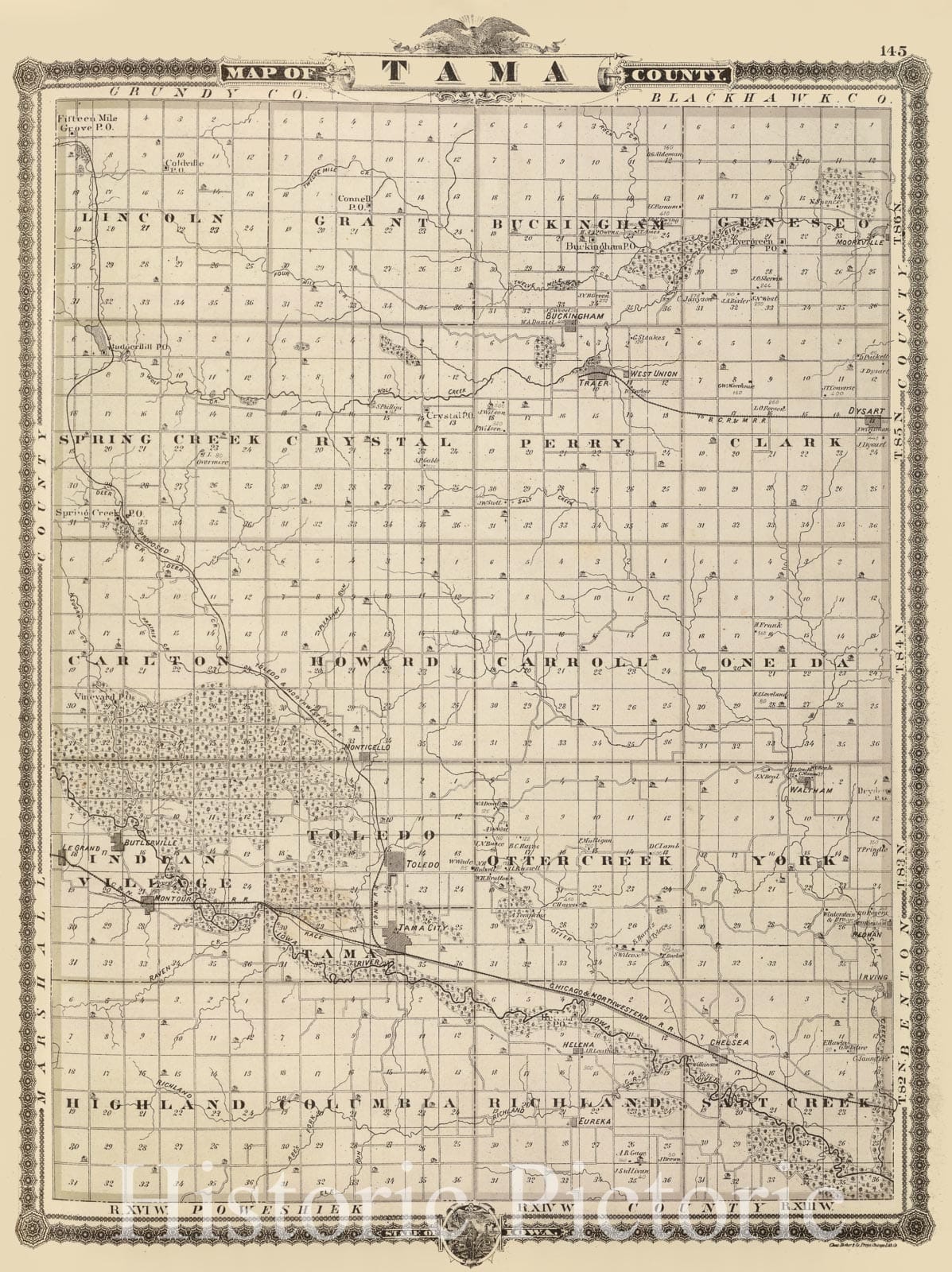 Historic Map : 1875 Map of Tama County, State of Iowa. - Vintage Wall Art