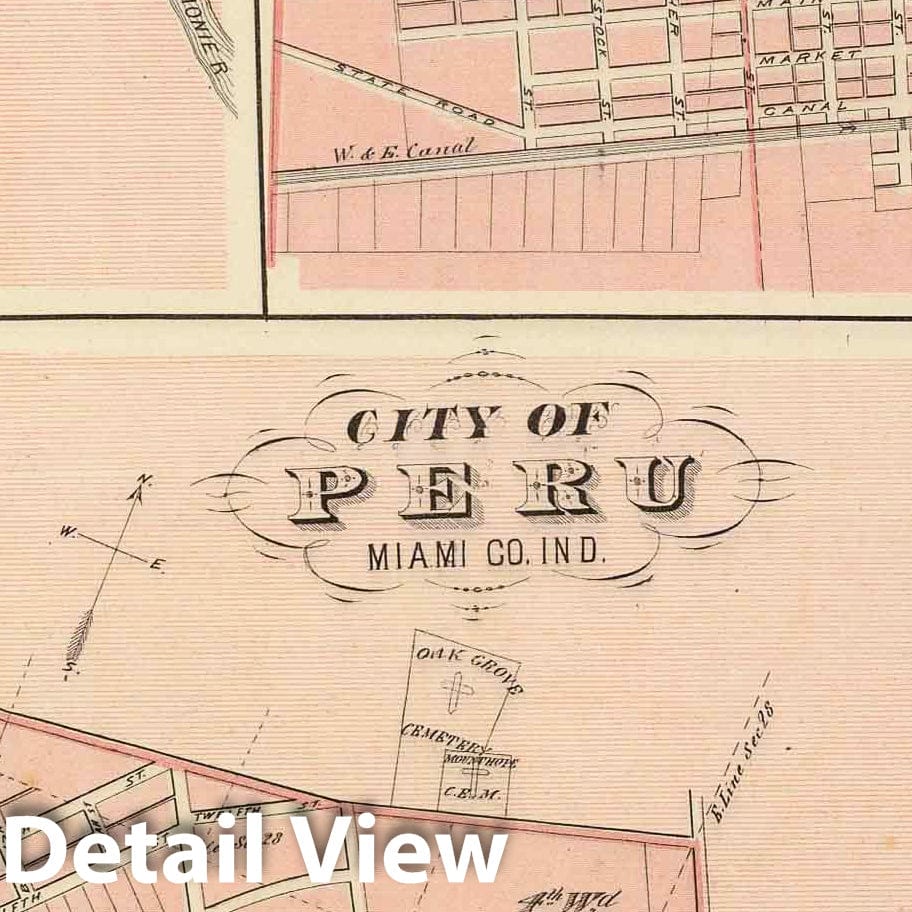 Peru, Lagro, and Wabash City, Indiana 1876 Historical Map Print