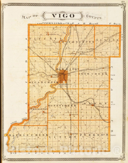 Historic Map : 1876 Map of Vigo County. - Vintage Wall Art