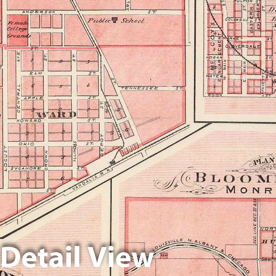 Greencastle, Bloomington, Worthington, Bloomfield, Cloverdale, Bainbridge, Indiana 1876 Map
