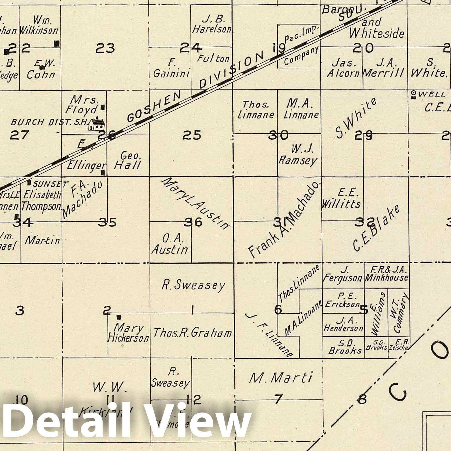 Fresno County, California - Westhaven Area, 1891 - Historical Cadastral Map Print
