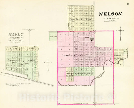 Nelson and Hardy, Nuckolls County, Nebraska, 1885 Historical Map Print