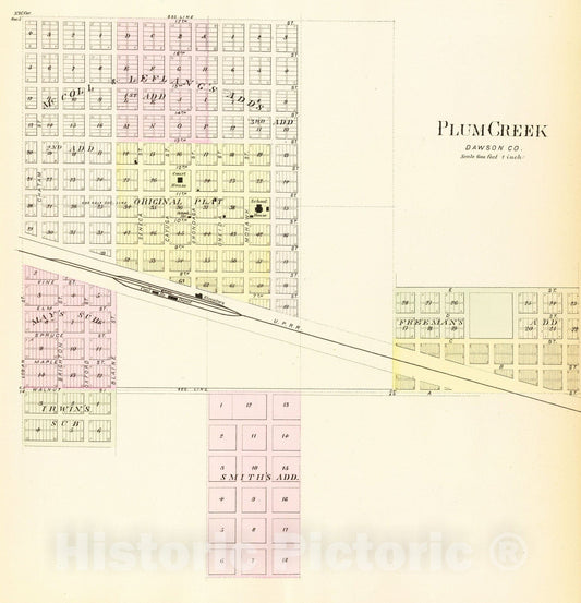 Plum Creek, Dawson County, Nebraska - Railroad Map, 1885 - Historical Map Print