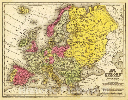 Historic Map : School Atlas - 1847 Europe. - Vintage Wall Art