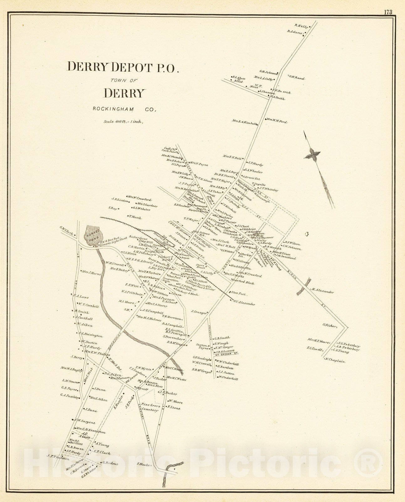 Derry Depot P.O., town of Derry, Rockingham Co. - 1892 Historical Map Print