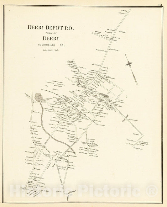 Derry Depot P.O., town of Derry, Rockingham Co. - 1892 Historical Map Print