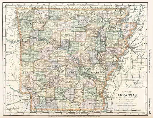 Arkansas - Railroad Map, 1891 - Historical Map Print