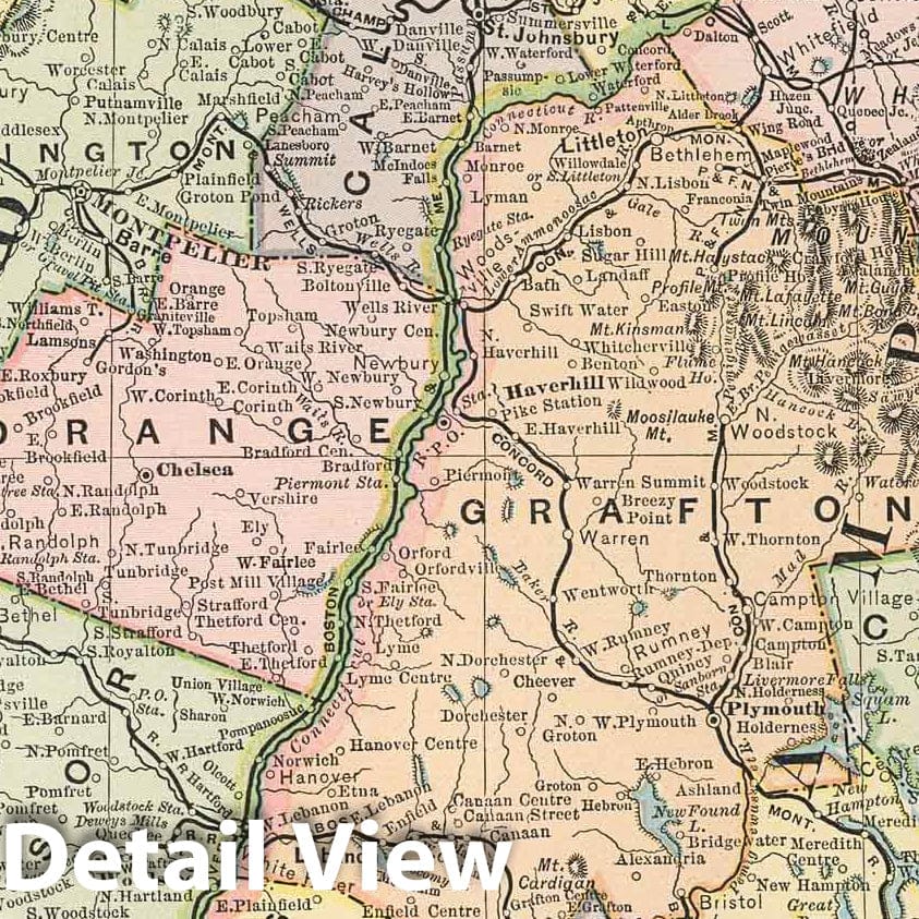 New Hampshire and Vermont - Railroad Map, 1891 - Historical Atlas Print