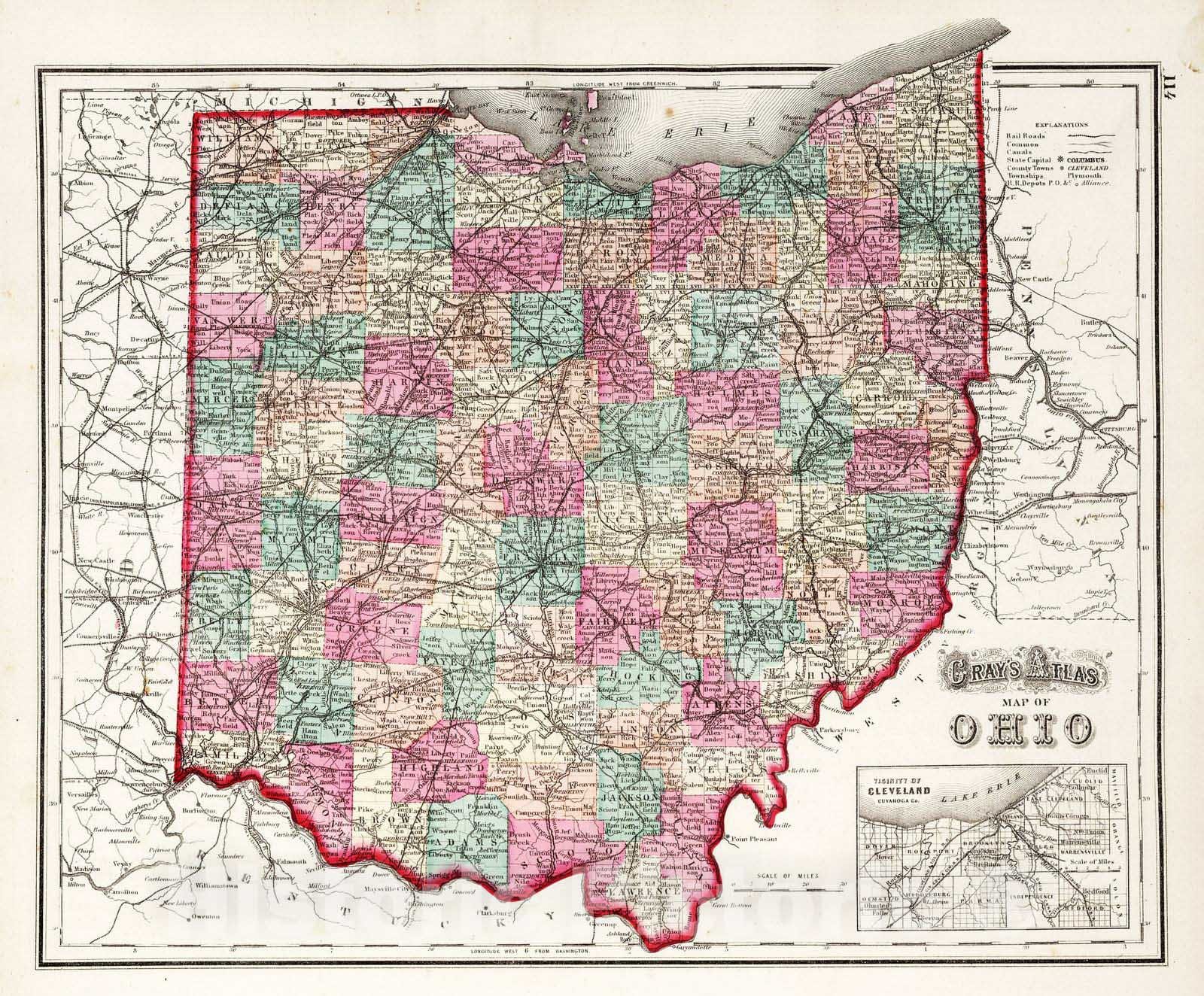 Historic Map : 1873 Ohio. - Vintage Wall Art