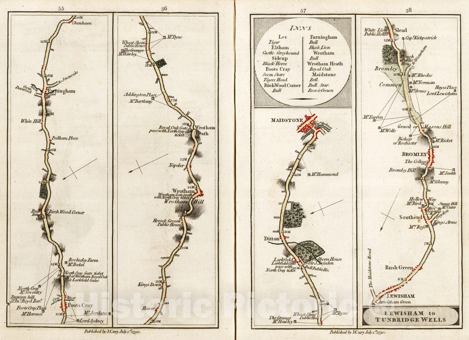 Historic Map : National Atlas - 1790 Lewisham to Tunbridge Wells. - Vintage Wall Art