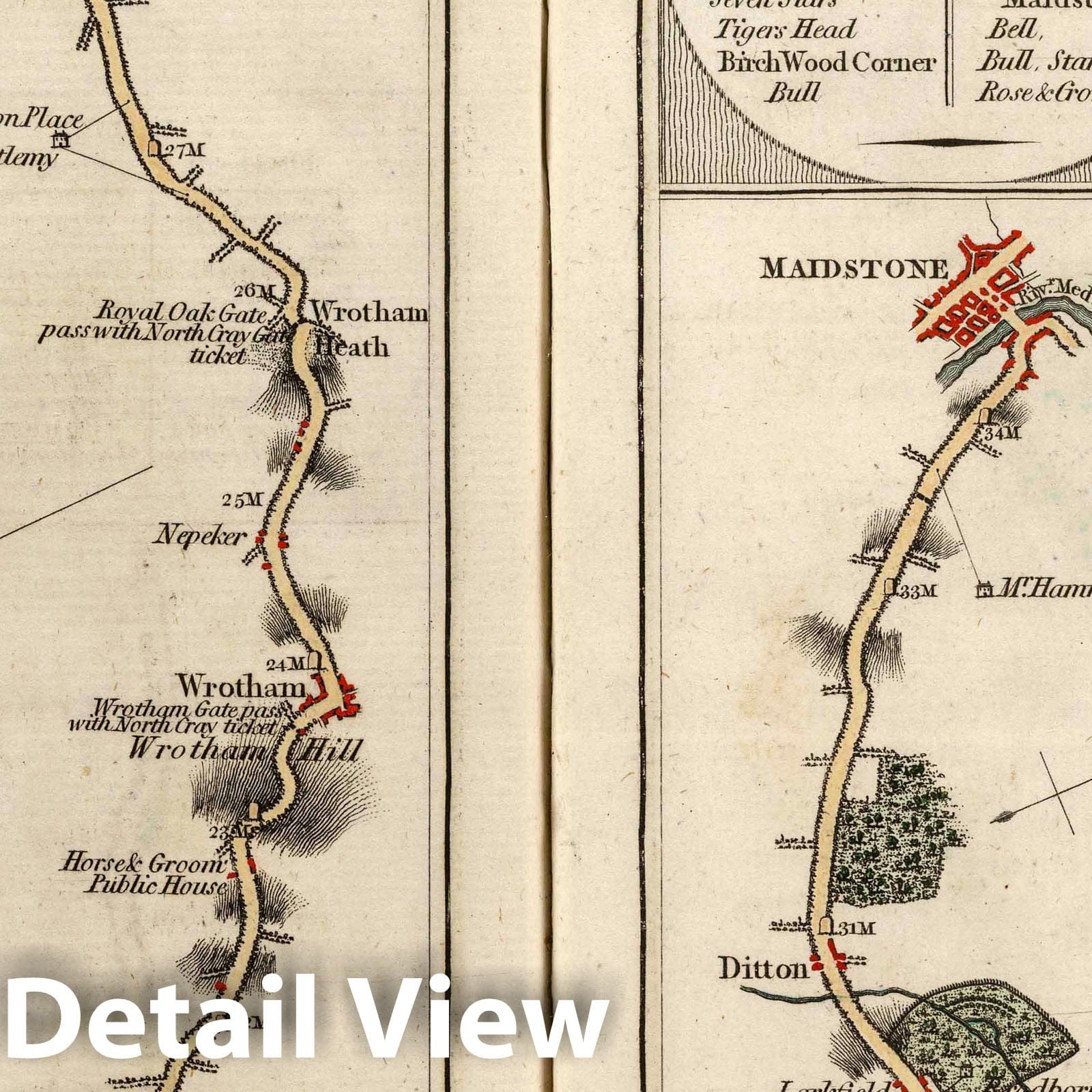 Lewisham to Tunbridge Wells - Road Map, 1790 - Cary's Survey Historical Reproduction