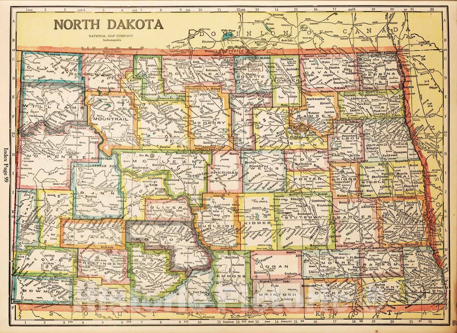 North Dakota - Road Map, 1927 - Historical Map Print