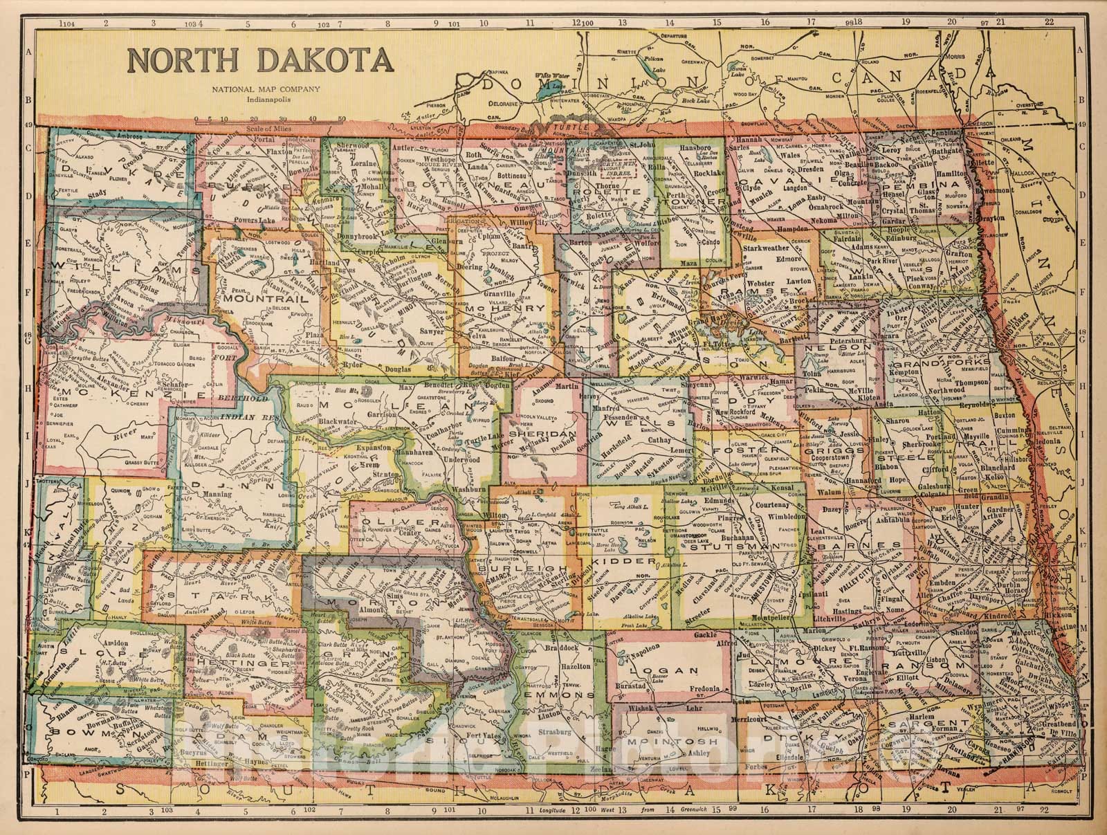 Historic Map - National Atlas - 1927 North Dakota - Vintage Wall Art